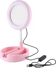 ISTOVO Fill Light for Mobile Professional Ring Lamp Ring for Phone Webcast Bracket with Vanity Mirror Phone Holder,Pink