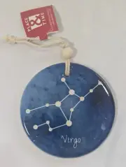 Ceramic Virgo Ornament Blue Sky Glitter 4" Christmas Holiday Tree Astronomy