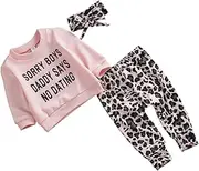 [WESIEVYA] Fashionable Kids Toddler Girls Long Sleeve Outfit Sweater Pants Set Letter Pattern Elastic Headband Birthday Party Present