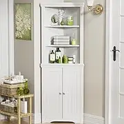 YESHOMY Corner Cabinet,Storage Cupboard with Doors,Tall Storage Cabinet with Adjustable Shelves, for Living Room,Bathroom,Kitchen,White