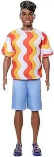 Barbie Fashionistas HRH23 Ken Doll with Hearing Aids and Wide Body Shape in a Removable Orange Pattern Shirt Shorts and Platform Sandals