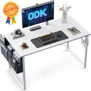 White Computer Desk 100cm - Metal Legs, Storage Bag, Headphone Hook