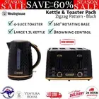 Westinghouse 1.7L Kettle & 4 Slice Toaster Pack Black Gold Zig Zag Breakfast Set