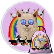 Funny and Cool Retro Cats Round Beach Towel