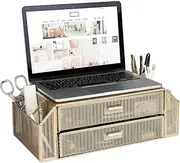 Gold Monitor Stand with Drawer – Computer Monitor Riser with Storage – Laptop Stand for Desk with Storage - Laptop organizer - Desk Organizer with Drawers