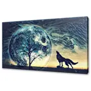 Howling Wolf Moon Tree Van Gogh Style Animal Wall Art Canvas Unframed Print Art