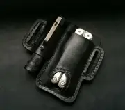 Leather belt pouch for edc multitool and flashlight