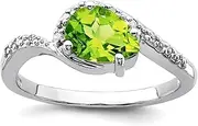 [JewelryWeb] 925 Sterling Silver Polished Rhodium Plated Diamond and Peridot Oval Ring 2mm Wide Band Style-Ring for Women