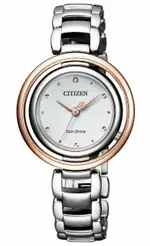 CITIZEN星辰錶 EM0668-83A L 光動能晶鑽圓環女錶/銀+玫瑰金 31MM｜樂天領券折300★全館特惠中★指定刷卡回饋10%