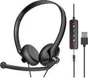 USB Headset with Microphone for PC Laptop - Wired Computer Headphones with Noise Cancelling Microphone for Home Office Online Class Skype Zoom Meetings Conference Calls,in Line Mute Controls