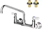 Wall Mount Kitchen Faucet, Commercial Sink Faucet with 12-Inch Swivel Spout, Br