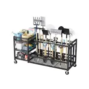 Garden Tool Organizer with Wheels, Yard Tool Rack with Storage Hooks for Long...