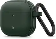 Caseology by Spigen Vault for Apple AirPods 4 Generation Case with Metal Carabiner Ring, Air Space Rugged Sandstone Texture, Precise Cutouts Non-Slip Grip Protection Cover - Midnight Green