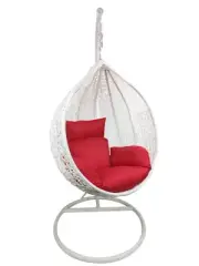 Hanging Egg Swing Chair Medium Nest Shape White Basket Red Cushion White Stand