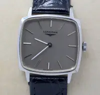 在飛比找Yahoo!奇摩拍賣優惠-《寶萊精品》Longines 浪琴銀灰白方型手動男子錶