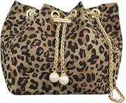 [ModaBay] Mini Leopard Print Bucket Bag for Women, Small Crossbody Purse Cute Shoulder Bag Trendy Animal Print Handbag, Brown, Mini