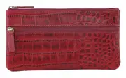 Pierre Cardin Ladies Womens Genuine Soft Leather Italian Wallet - Red/Croc