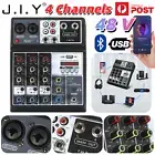 JIY 4 Channel Audio Mixer Bluetooth 48V Sound Console DJ Stereo Record LCD USB