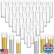 Yaomiao 36 Pcs Plastic Coin Tubes Assorted Sizes Nickel Dime Storage Tubes wi