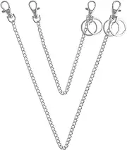 [YAFIYGI] 2Pack Wallet Chain for Men and Women - Black Jeans Pants Chain with Lobster Clasps and Extra Rings - Biker Style Chain for Wallets, Jeans, Belt Loop - Silver (25CM+40CM)