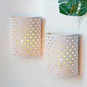 NEWIMAGE Set of 2 Battery Powered Lamp 20cm High Wall Sconce Lighting Metal Modern Wall Mount Lamp with 6-Hours Timer Wall Decor for Living Room Bedroom Hallway Stairway(White, Heart Shape)
