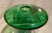 Stunning Hand Blown Czech Art Glass Green Disk 7.5” Vase