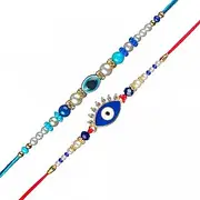 [SHOPOGENIE] Evil Eye Rakhi for Brother With Gift Set | Set Of 2 Rakhi With Roli Chawal, Card | Rakhi For Brother and Bhabhi | Rakhi for Rakshabandhan