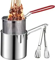Deep Fryer, Stainless Steel Deep Fryer Pot with Frying Basket and Tong, Multifunctional Small Deep Fat Fryer with Long Handle for Frying Chicken Leg, Chips, Chicken Chops, Shrimp, Fish