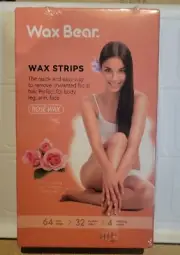 Wax Bear Wax Strips for Hair Removal - 64 Counts Ready-to-Use Strips for Smooth