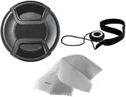 Nikon D3200 Lens Cap Centre Pinch (62mm) + Lens Cap Holder + Nwv Direct Microfiber Cleaning Cloth.