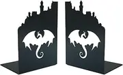 1 Pair 2pcs Heavy Metal Black Book Ends to Hold Books, Book Ends for Home Decorative (Dragon)
