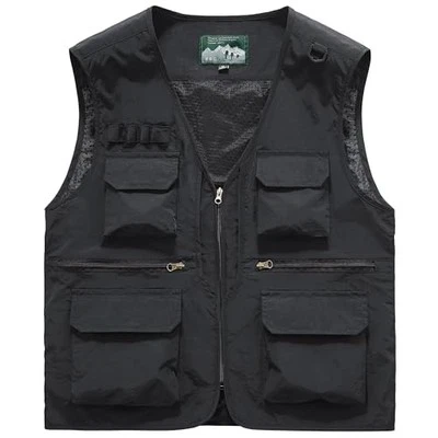 Men's Utility Fishing Cargo Vest Outdoor Lightweight Safari Travel Small Black