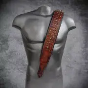 CHESSBOARD SKULL Brown Guitar Strap | Handmade Leather Bass Guitar Strap