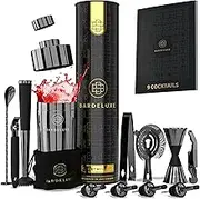 BarDeluxe® Cocktail Shaker Set, 12 Pieces | Cocktail Making Kit, Cocktail Set, Cocktail Kit | 750 ml Cocktail Shaker, Bartender Kit | Bar Kit with 12 Bar Tools, Cocktail Gift Set, Recipe Book (Black)