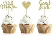 Donoter 24 Pieces We Will Miss You Cupcake Toppers Good Luck Heart Cake Picks for Going Away Party Table Decorations