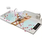 Bamboo Wood Bathtub Caddy Tray with Extending Arm Organizer Wood Bath Tray