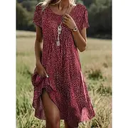 Women's Midi Dress A Line Dress T Shirt Dress Tee Dress Athletic Dress Casual Vacation Daily Regular Fit Graphic Short Sleeve Crew Neck Dark Red Pink Red Burgu