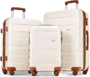 Merax 3 Pcs ABS Hardside Luggage Sets TSA Lock Spinner Wheel Suitcases, Pearly W