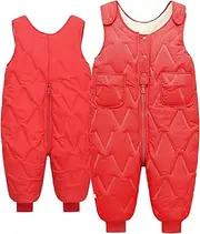 [Happy Cherry] Toddler High Chest Snow Pants Lightweight Puffer Down Ski Pants Snowsuit Overalls for Baby