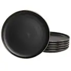 Paul 6 Piece Stoneware Salad Plate Set in Matt Black with Gold Rim (Arthur Pa