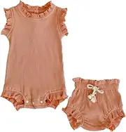 [Colorful Childhood] Newborn Baby Girls Ruffles Romper+Bloomers Shorts Summer Clothes Sets Outfits