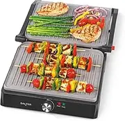 Salter Marblestone Health Grill – Electric Fold-Out Grill & Panini Maker, Non-Stick XL Plates 29 x 23cm, Opens Flat to 180°, Adjustable Temperature Control, Integrated Drip Tray, No Oil Needed, 2200W