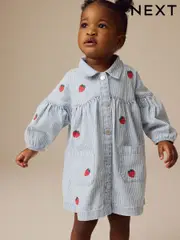 Blue Stripe Strawberry Embroidered Denim Shirt Dress (3mths-8yrs) (E27510) | $37 - $50