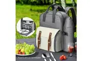 Alfresco 4 Person Picnic Basket Set Backpack Bag Insulated Grey