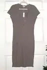 James Perse Henley Cap Sleeve Plunge Midi Dress Heather Beige Small Size 1 NWT