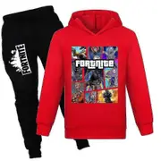 Hangyou Times 7-14 Years Kids Teens Boys Girls Fortnite Tracksuit Set Hoodies Hooded Sweatshirt Tops+pants Outfits Suit Gifts 9-10 Years Red