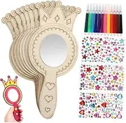 DIY Mirror Kit Unfinished Wooden Craft for Boys and Girls Dress up Mirror Handheld Round Toddler Craft Handmade Decorative Birthday Party Favors