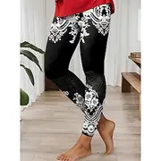 Women's Leggings Vintage Fashion Ethnic Style Full Length High Waist Graphic Geometric Pattern Printing Breathable Soft Stretchy Casual Daily Holiday White Blu