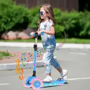 Advwin Kids Scooter Folding Kick Scooter w/ Light Up Wheel & Music 4 Adjustable Height for Ages 3-12 Blue