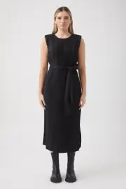NEW DECJUBA Size 12 Robert Plisse Midi Dress in Black RRP $119.95